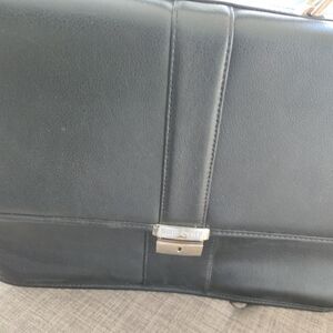 Classic Black Leather Briefcase with Silver Hardware